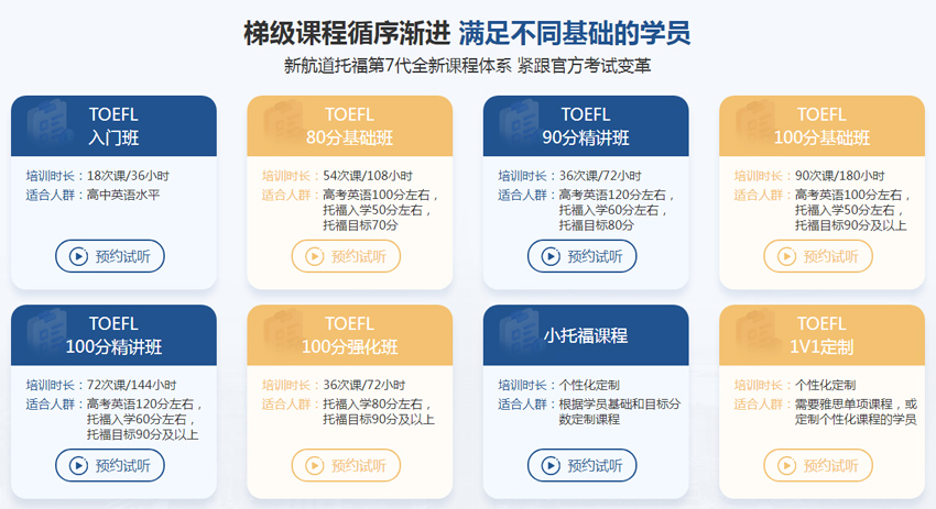 梯级课程循序渐进满足不同基础的学员 新航道托福第7代全新课程体系紧跟考试变革